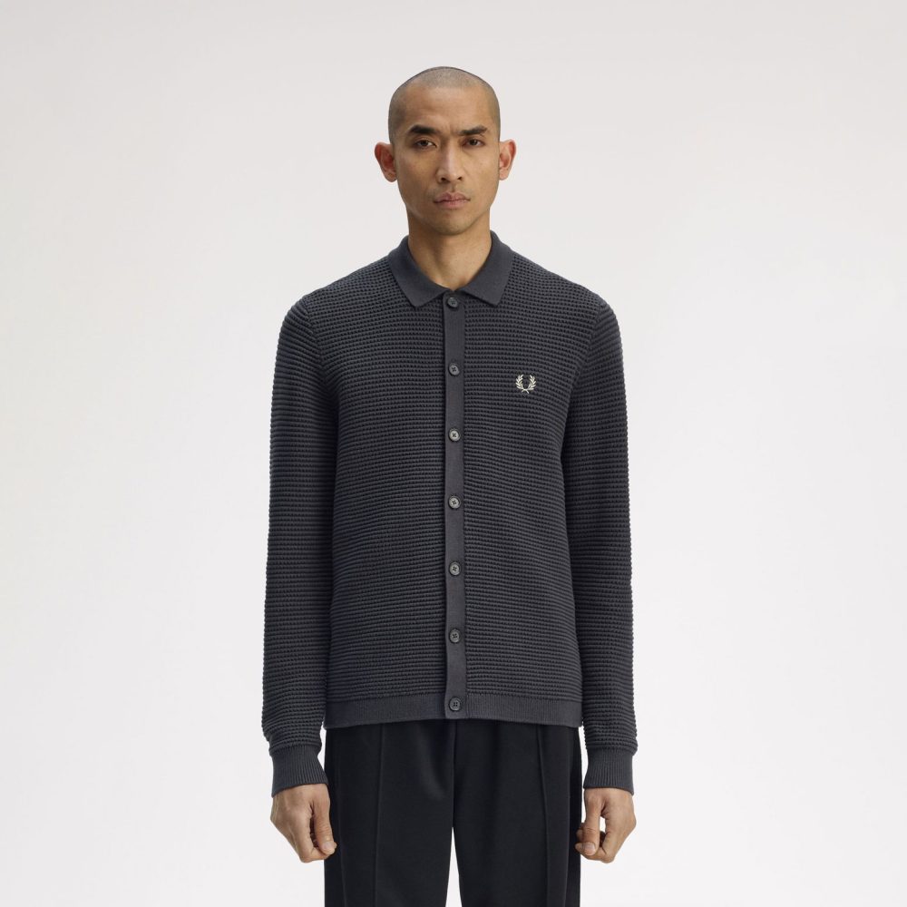 Fred Perry Pointelle Button Through Cardigan - Anchor Grey