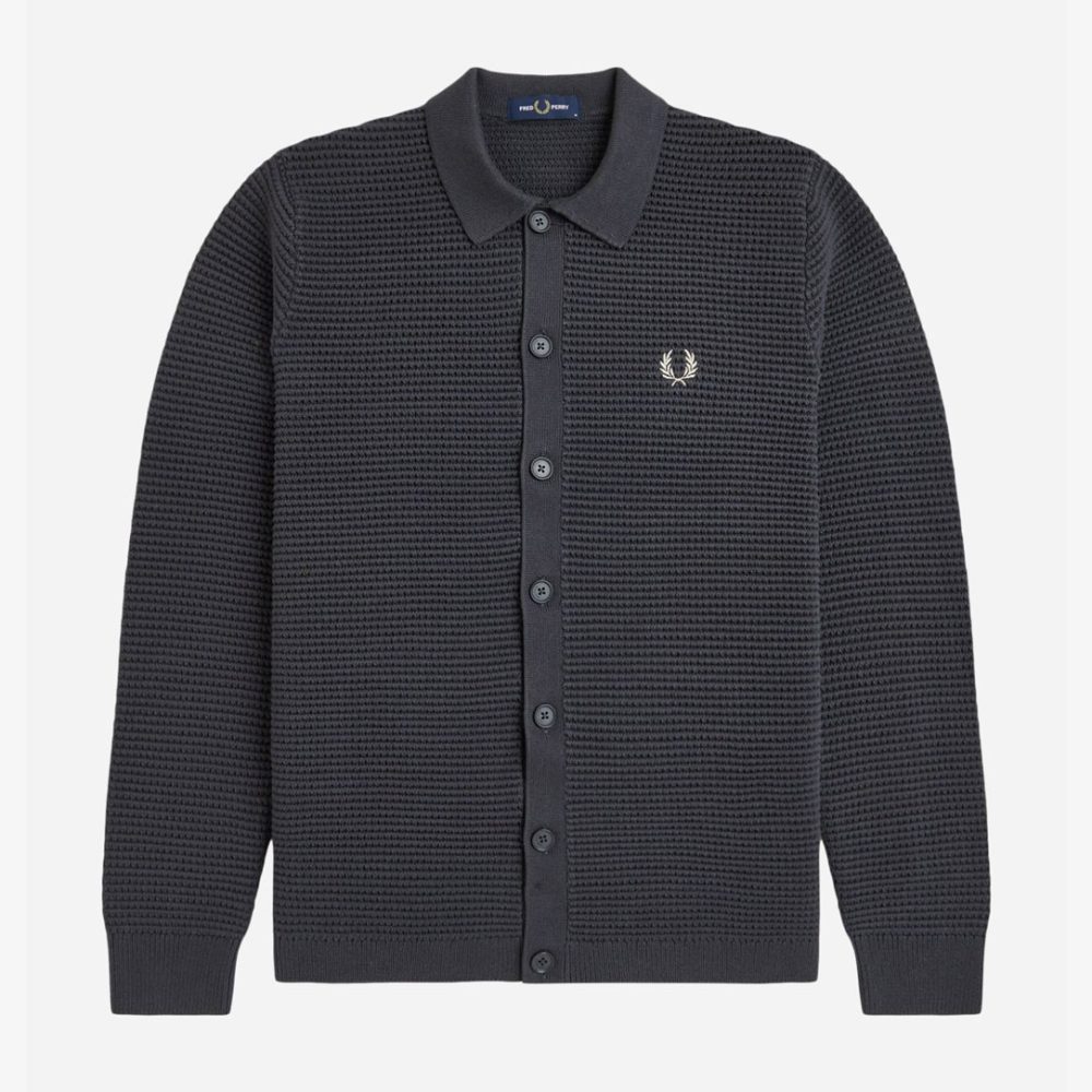 Fred Perry Pointelle Button Through Cardigan - Anchor Grey