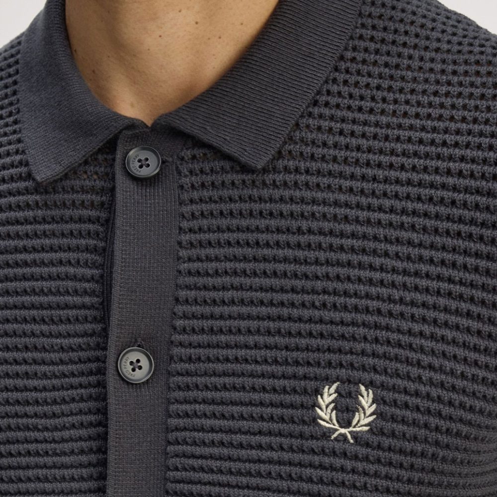 Fred Perry Pointelle Button Through Cardigan - Anchor Grey