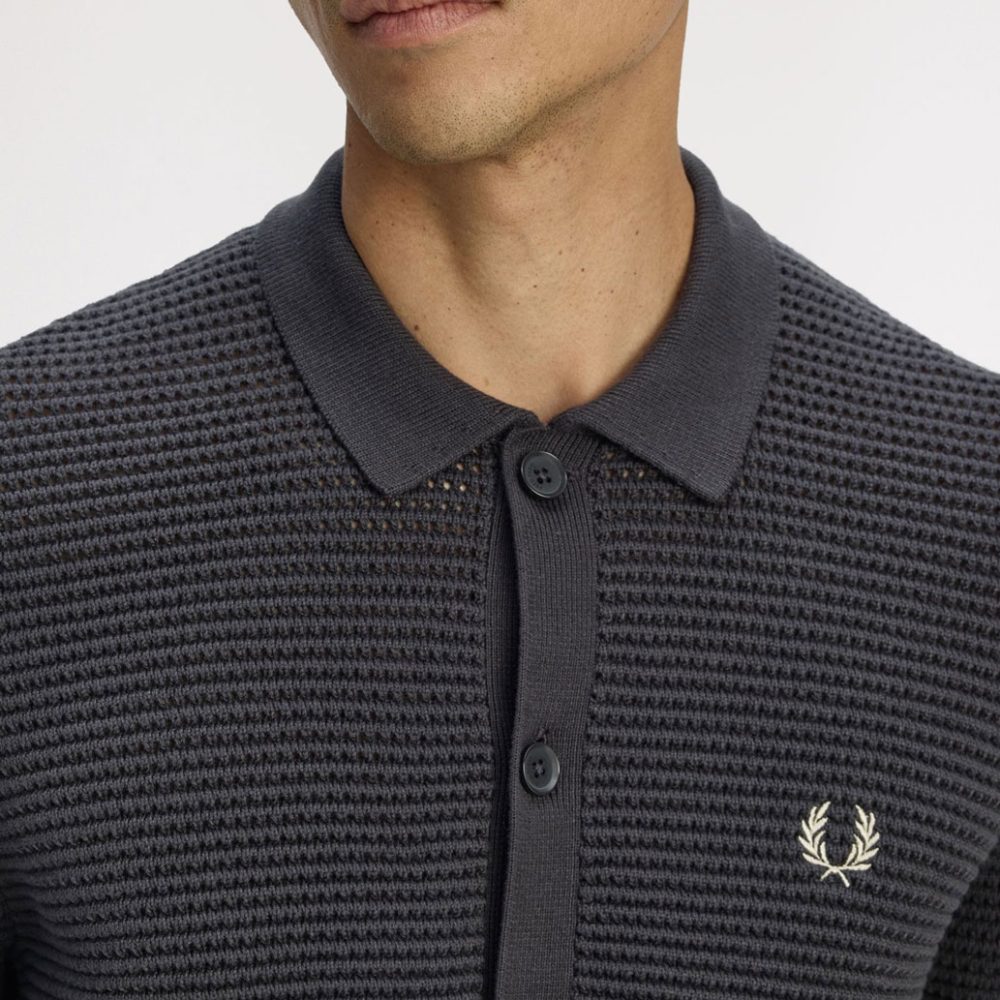 Fred Perry Pointelle Button Through Cardigan - Anchor Grey