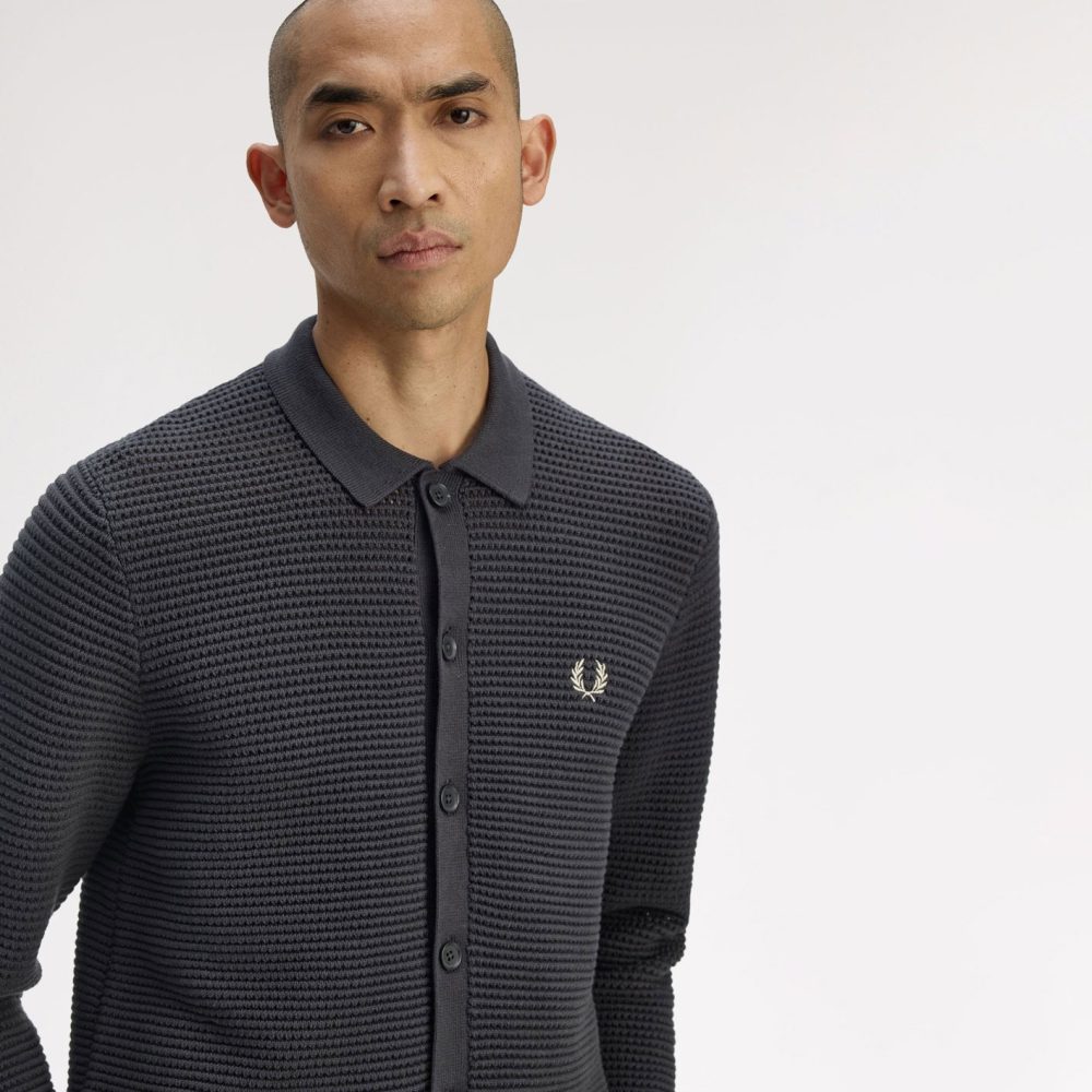 Fred Perry Pointelle Button Through Cardigan - Anchor Grey