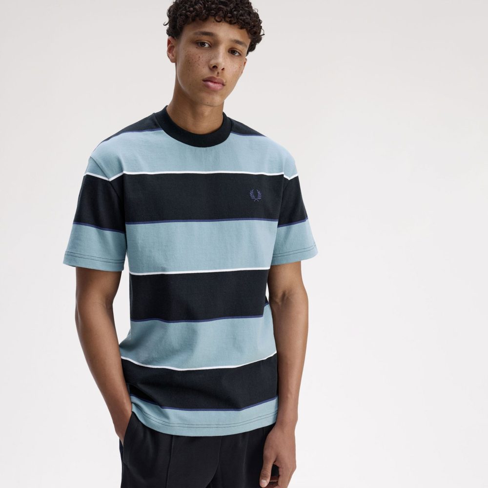 Fred Perry Striped Relaxed Tee - Stockport Blue Fred Perry Striped Relaxed Tee - Stockport Blue