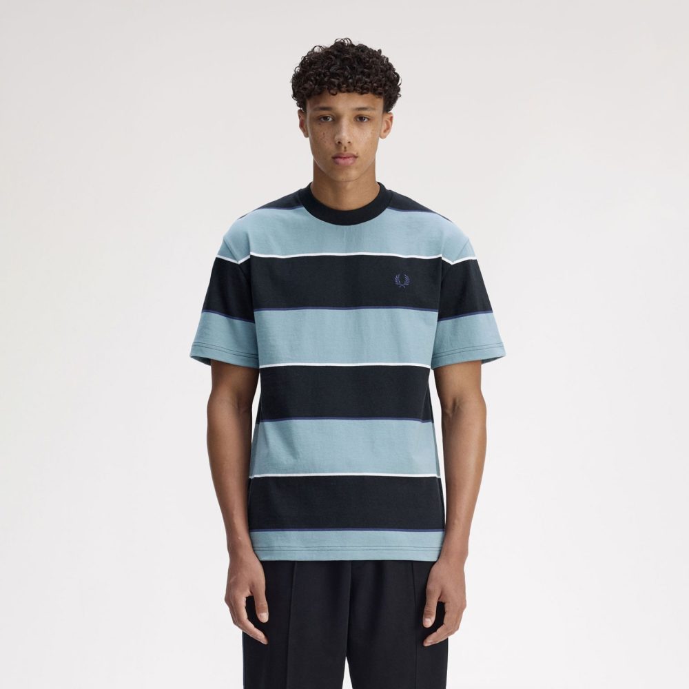 Fred Perry Striped Relaxed Tee - Stockport Blue Fred Perry Striped Relaxed Tee - Stockport Blue