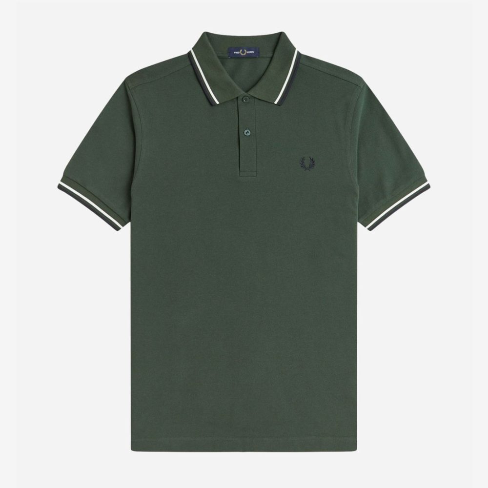 Fred Perry Twin Tipped Polo - Court Green/Snow White/Navy Fred Perry Twin Tipped Polo - Court Green/Snow White/Navy