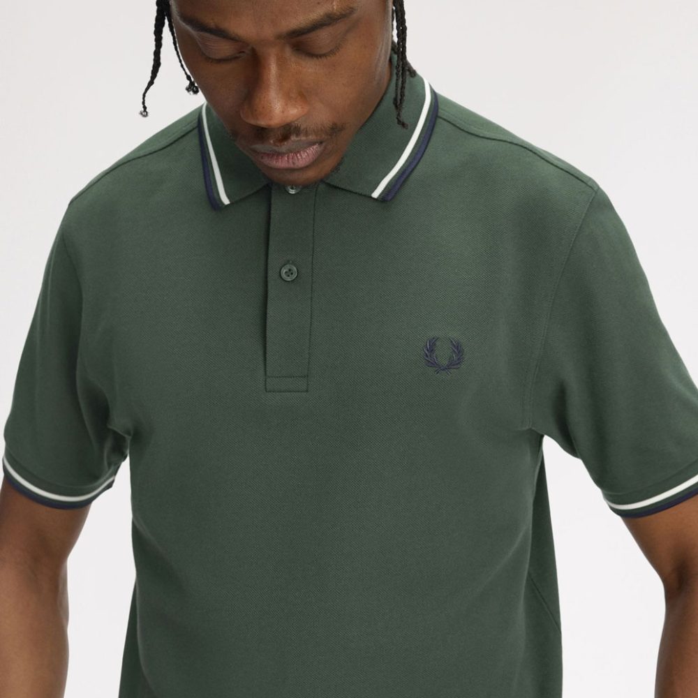 Fred Perry Twin Tipped Polo - Court Green/Snow White/Navy Fred Perry Twin Tipped Polo - Court Green/Snow White/Navy
