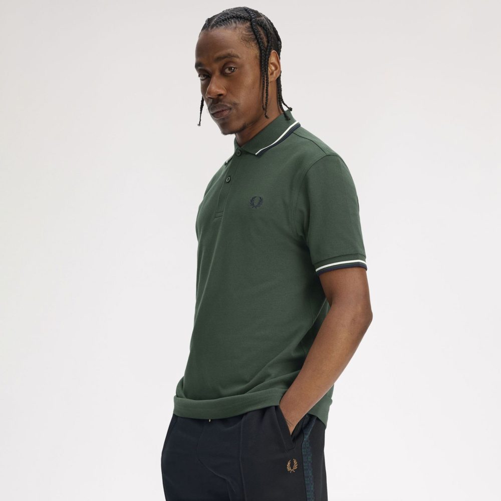 Fred Perry Twin Tipped Polo - Court Green/Snow White/Navy Fred Perry Twin Tipped Polo - Court Green/Snow White/Navy