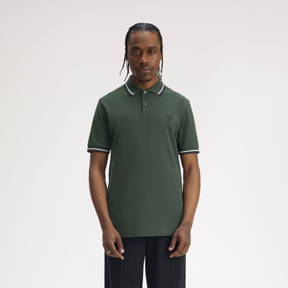 Fred Perry Twin Tipped Polo - Court Green/Snow White/Navy Fred Perry Twin Tipped Polo - Court Green/Snow White/Navy