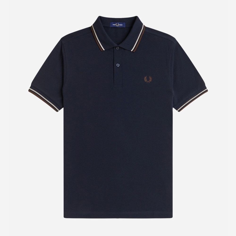 Fred Perry Twin Tipped Polo - Navy/Warm Oat/Burnt Tobacco