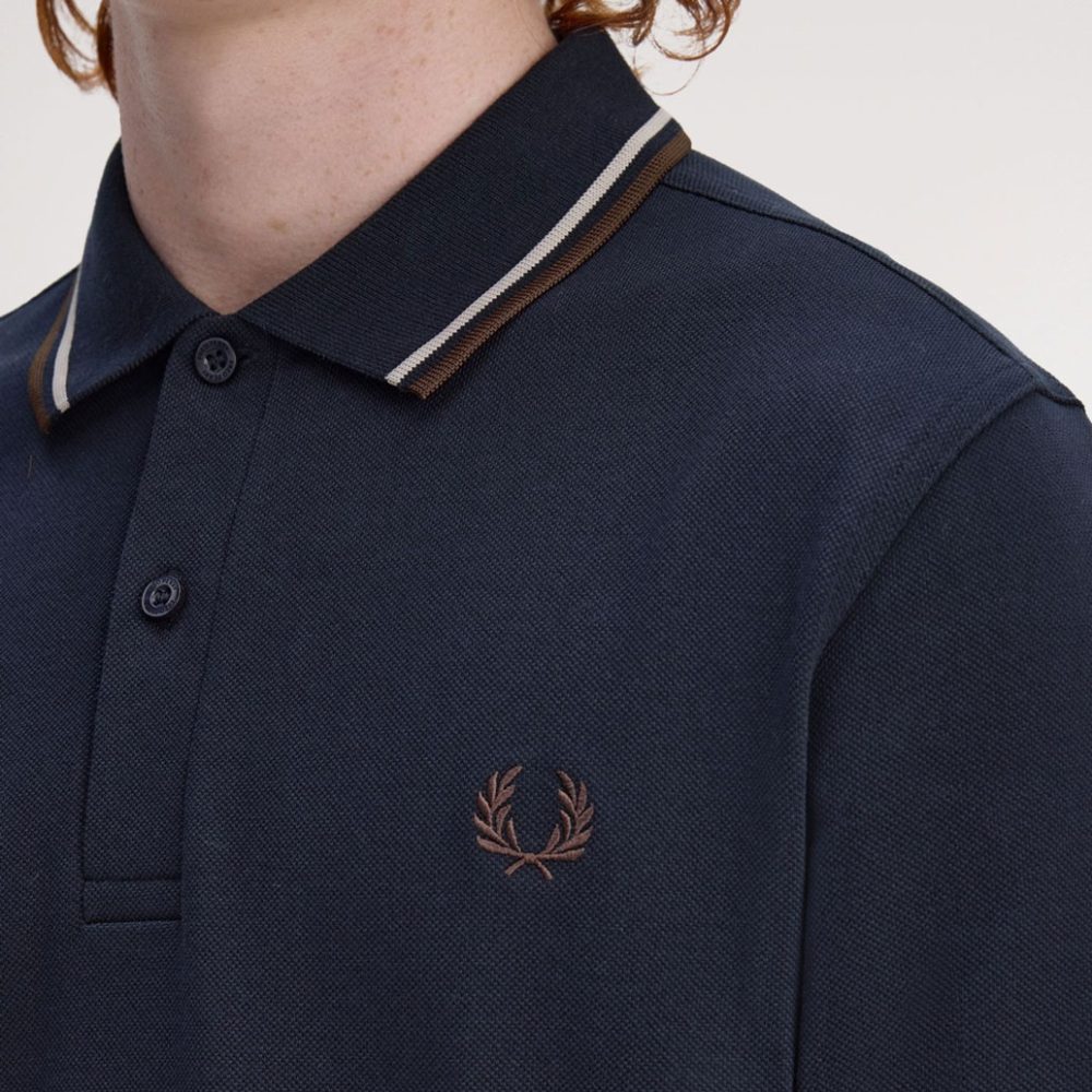 Fred Perry Twin Tipped Polo - Navy/Warm Oat/Burnt Tobacco