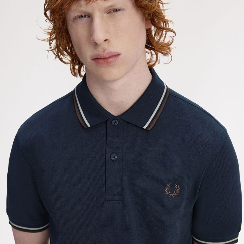 Fred Perry Twin Tipped Polo - Navy/Warm Oat/Burnt Tobacco