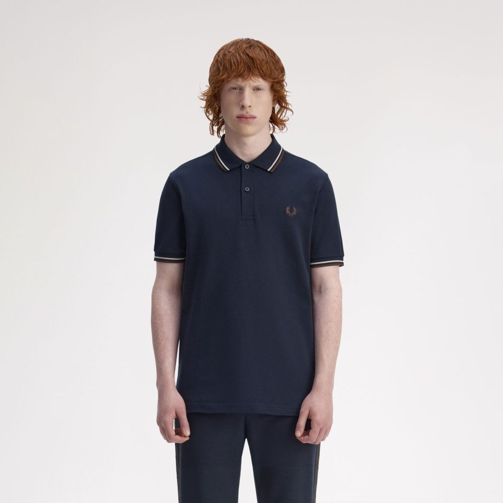 Fred Perry Twin Tipped Polo - Navy/Warm Oat/Burnt Tobacco