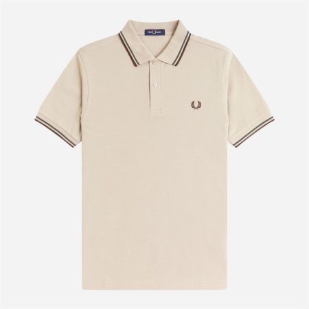 Fred Perry Twin Tipped Polo - Warm Oat/Court Green/Burnt Tobacco Fred Perry Twin Tipped Polo - Warm Oat/Court Green/Burnt Tobacco