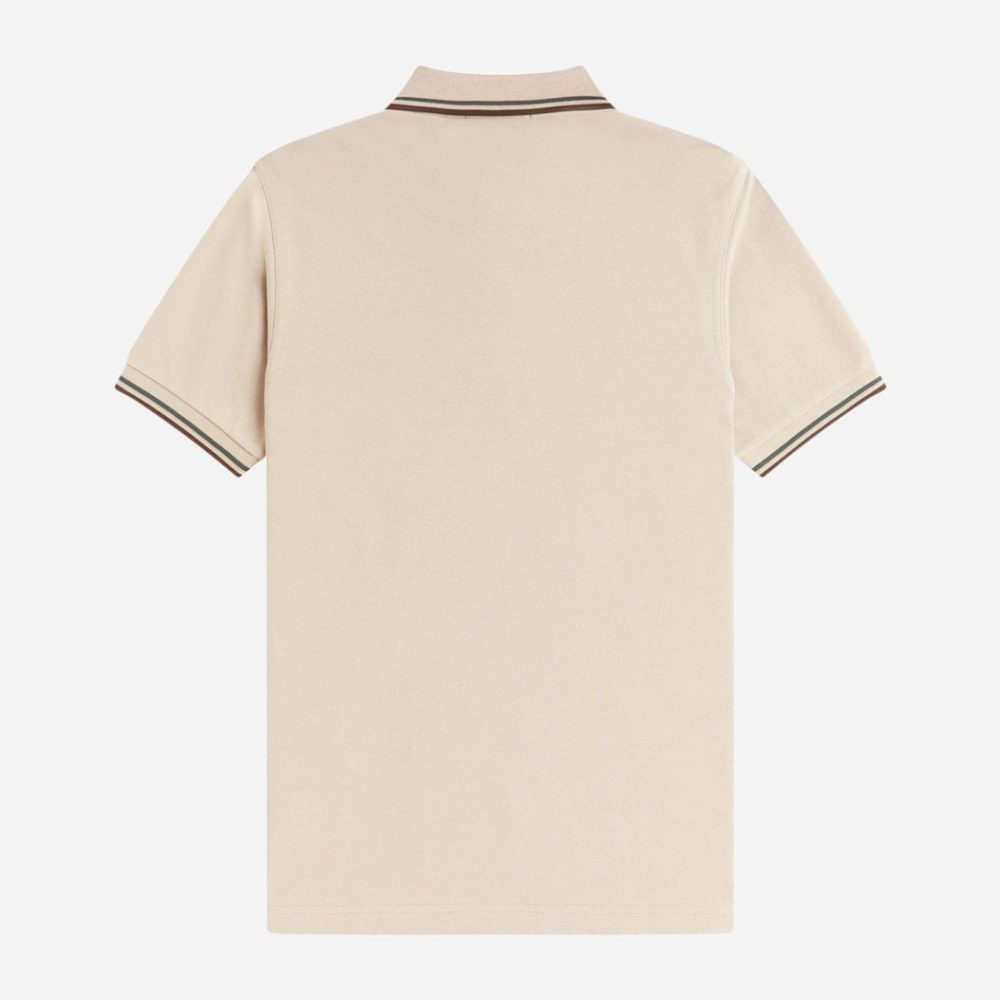Fred Perry Twin Tipped Polo - Warm Oat/Court Green/Burnt Tobacco Fred Perry Twin Tipped Polo - Warm Oat/Court Green/Burnt Tobacco