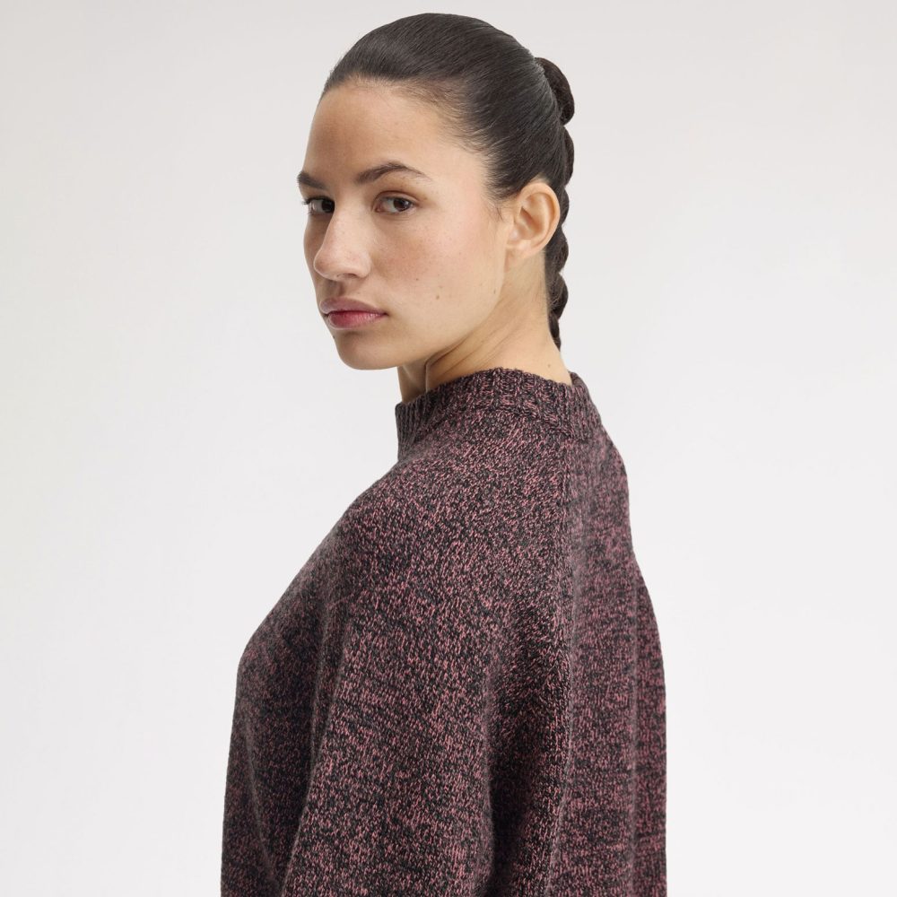 Fred Perry Women's Twisted Marl Mock Neck Knitted Jumper - Flamingo Tan/Anchor Grey