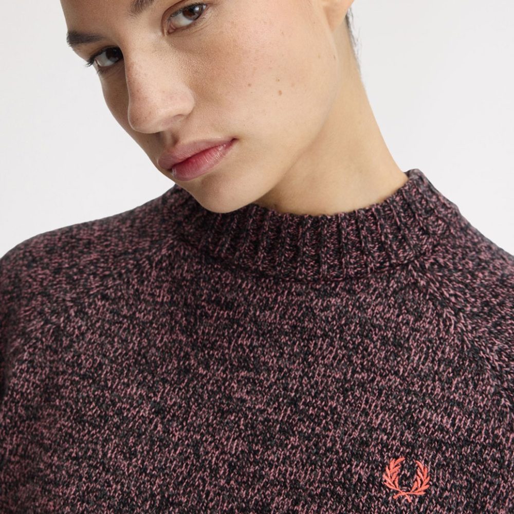 Fred Perry Women's Twisted Marl Mock Neck Knitted Jumper - Flamingo Tan/Anchor Grey Fred Perry Women's Twisted Marl Mock Neck Knitted Jumper - Flamingo Tan/Anchor Grey