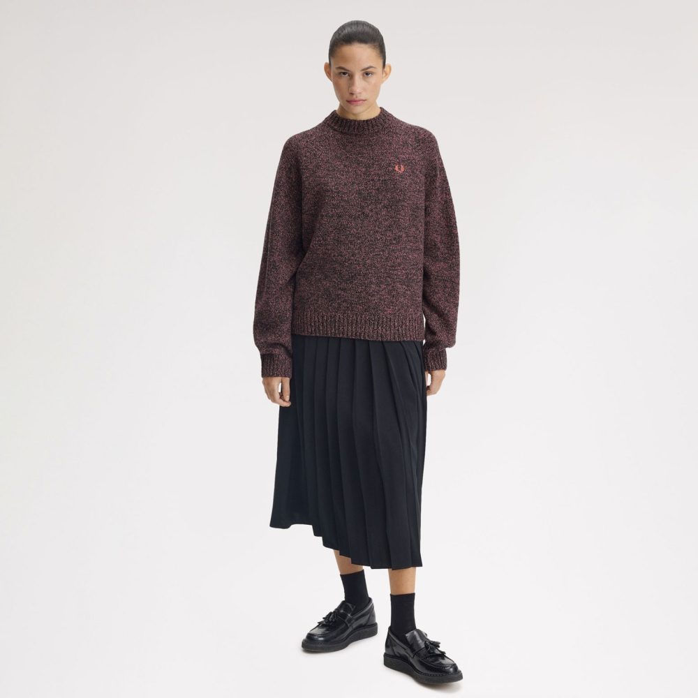 Fred Perry Women's Twisted Marl Mock Neck Knitted Jumper - Flamingo Tan/Anchor Grey Fred Perry Women's Twisted Marl Mock Neck Knitted Jumper - Flamingo Tan/Anchor Grey