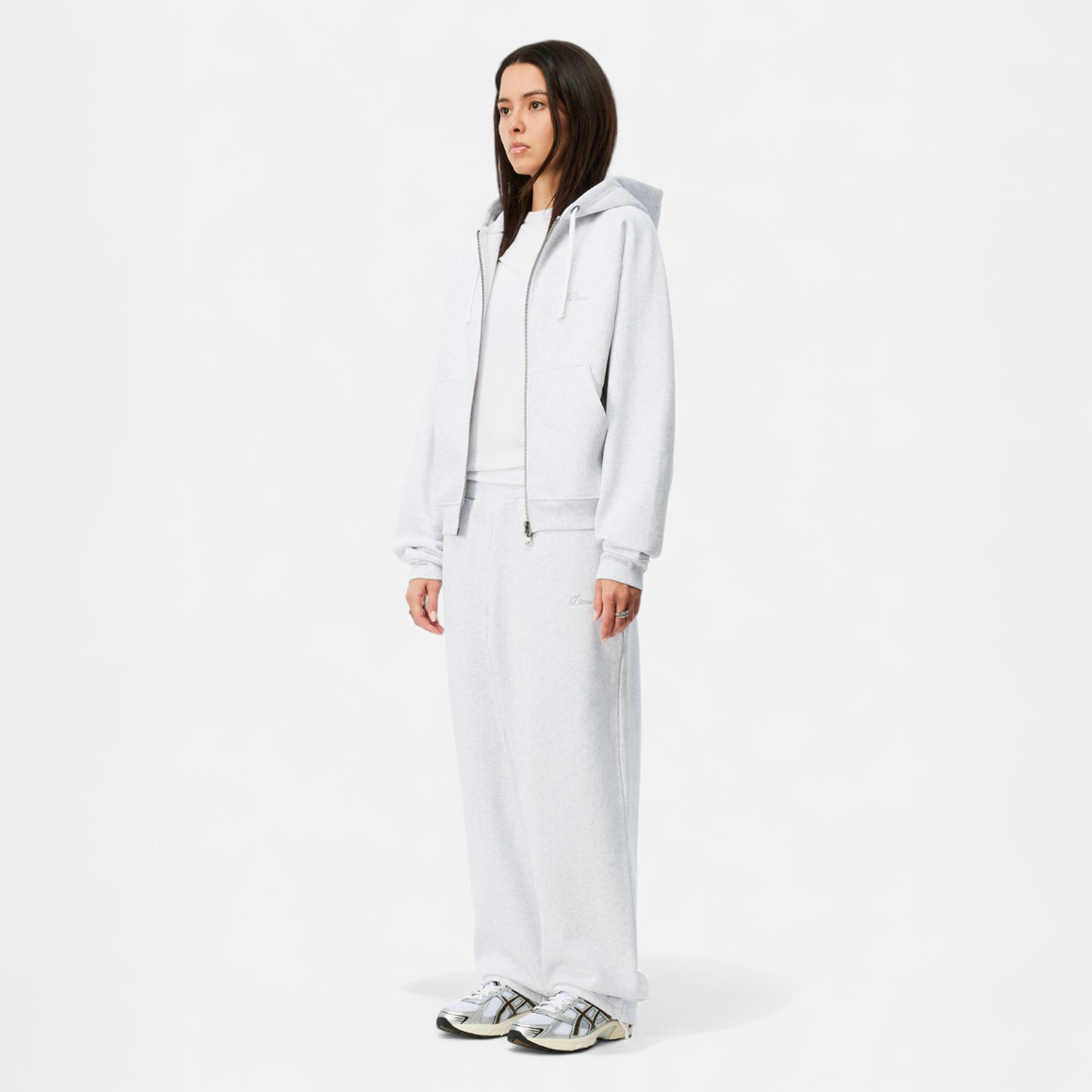 Dime Cursive Small Logo Zip Hoodie - Ash