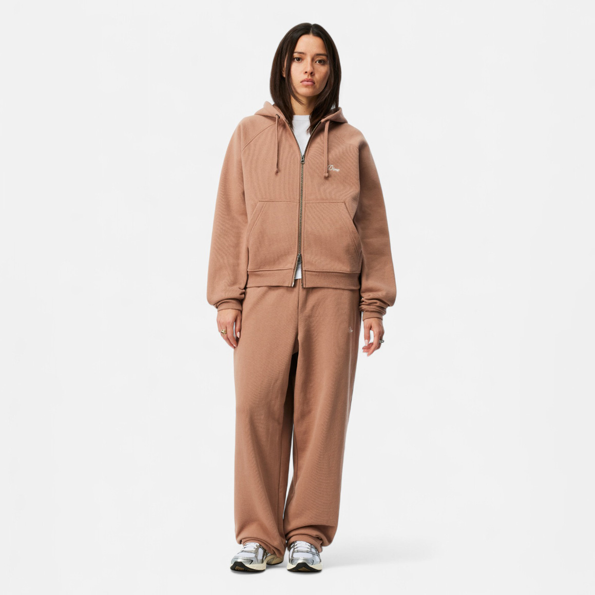 Dime Cursive Small Logo Zip Hoodie - Sepia