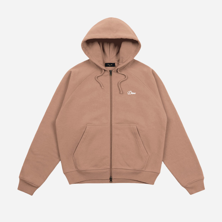 Dime Cursive Small Logo Zip Hoodie - Sepia