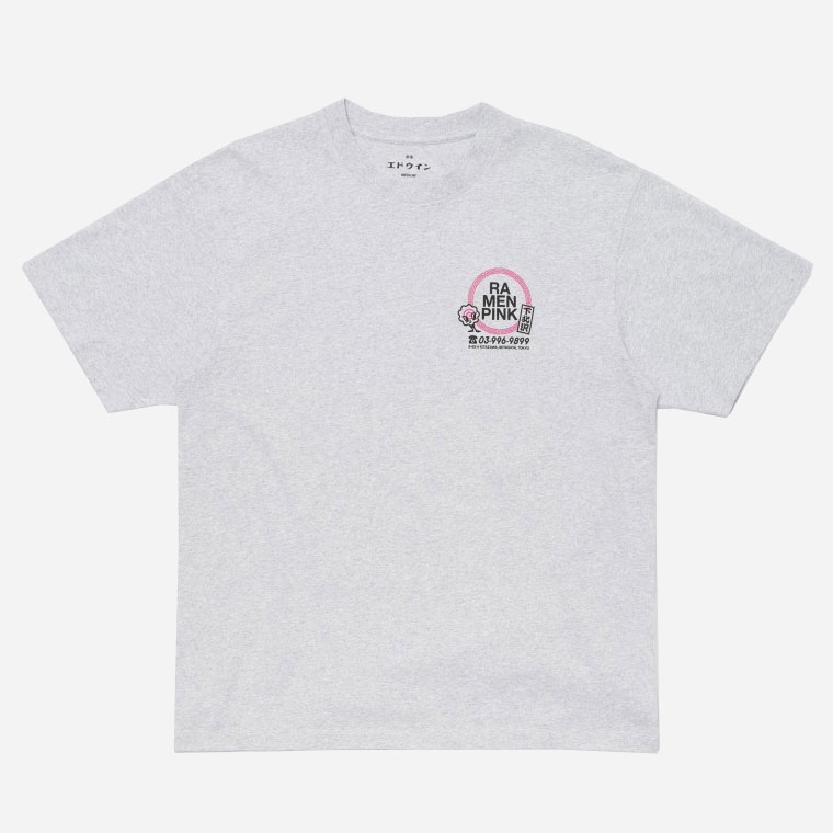 Edwin Ramen Pink Tee - Grey Marl/Garment Washed