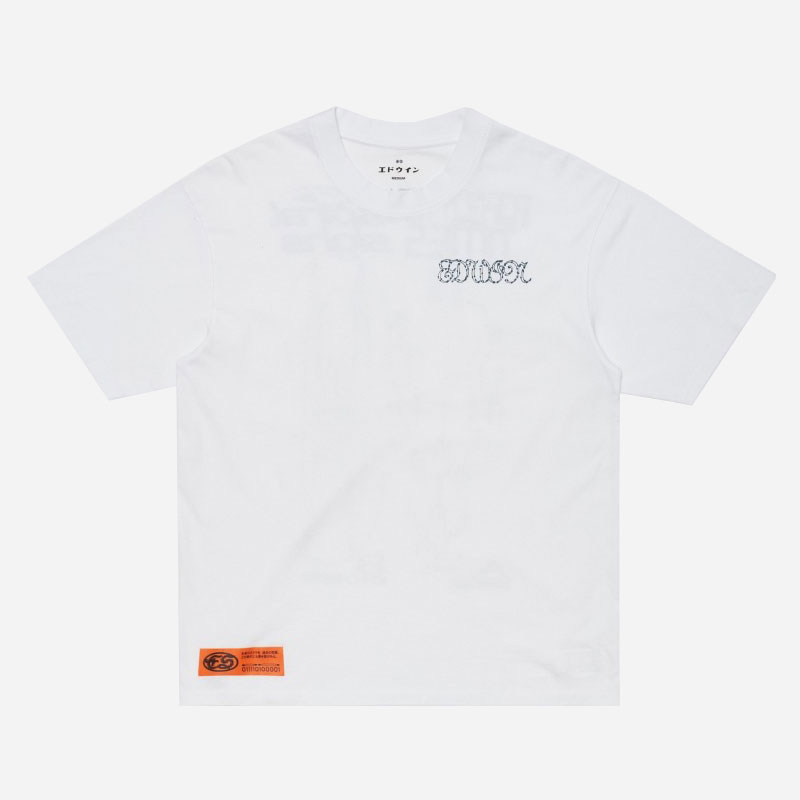 Edwin Spiral Sighs Tee - White/Garment Washed