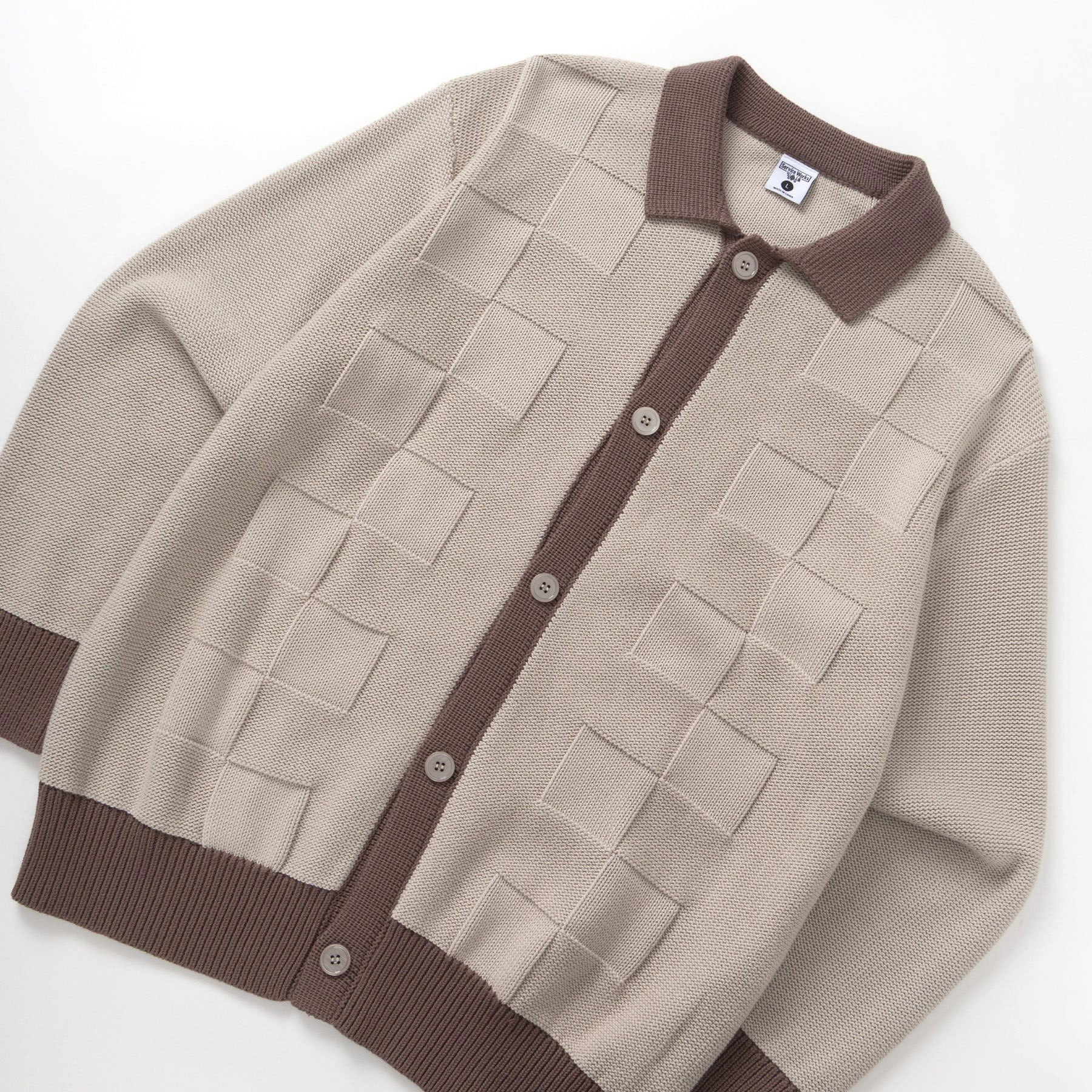 Service Works Check Panel Cardigan - Mushroom