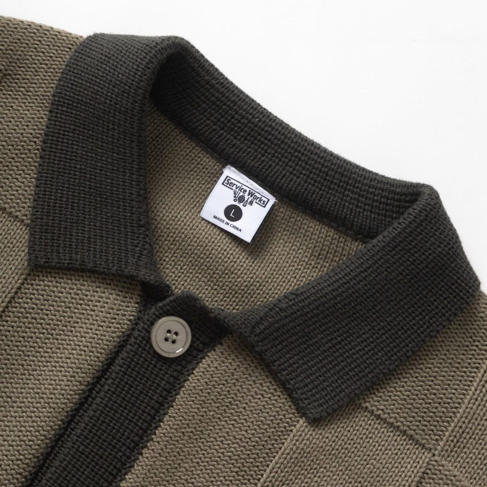 Service Works Check Panel Cardigan - Olive
