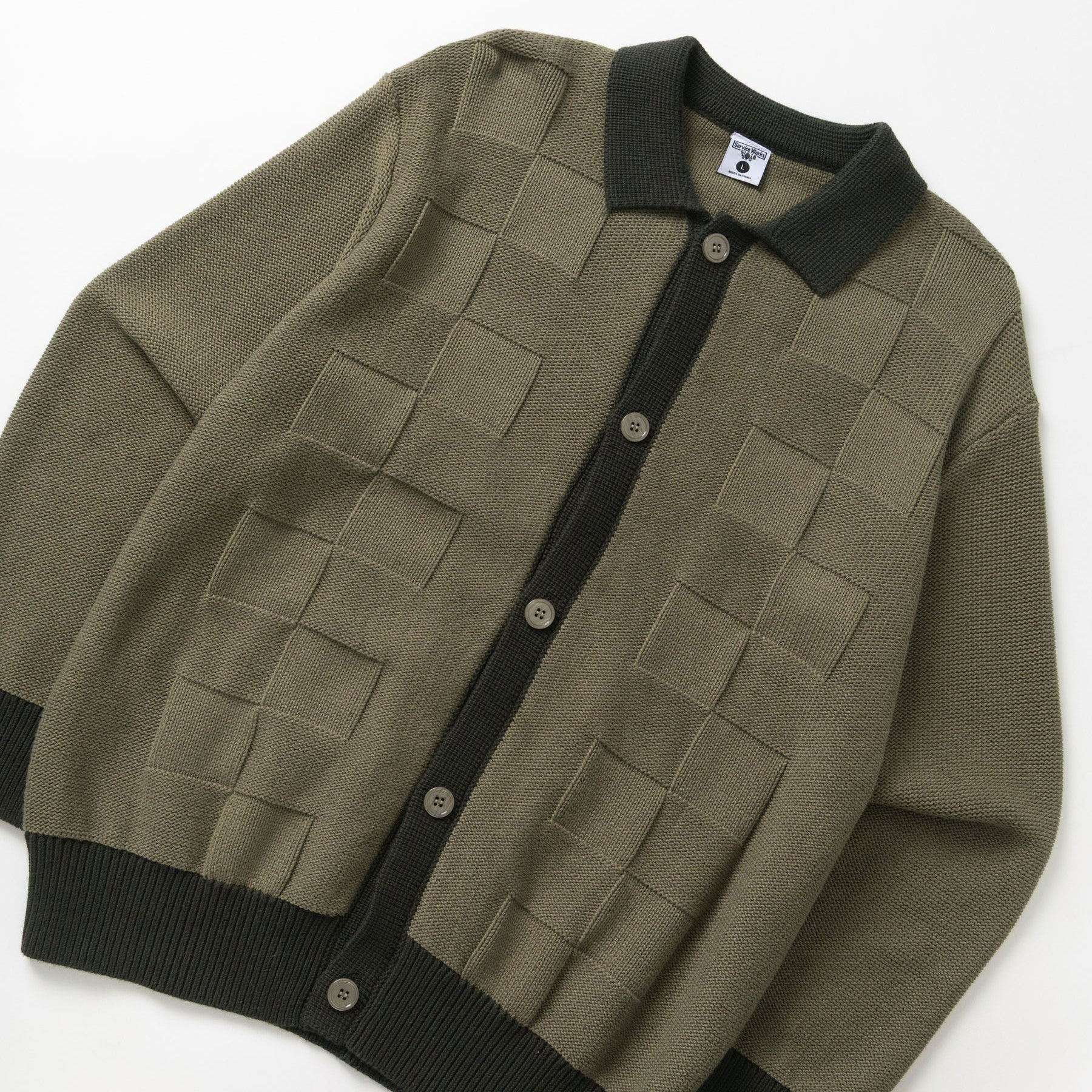 Service Works Check Panel Cardigan - Olive