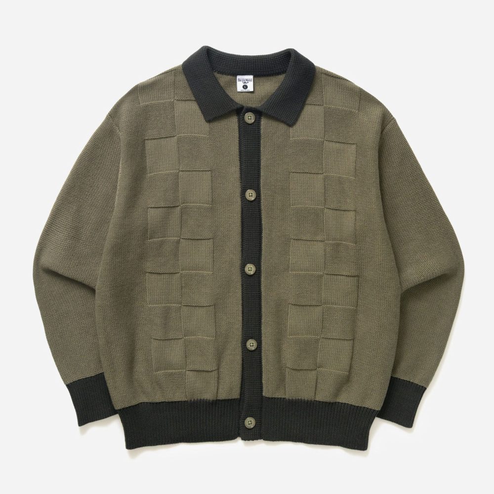 Service Works Check Panel Cardigan - Olive