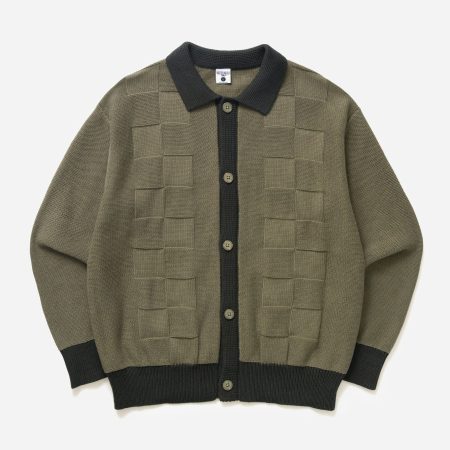 Service Works Check Panel Cardigan - Olive Service Works Check Panel Cardigan - Olive
