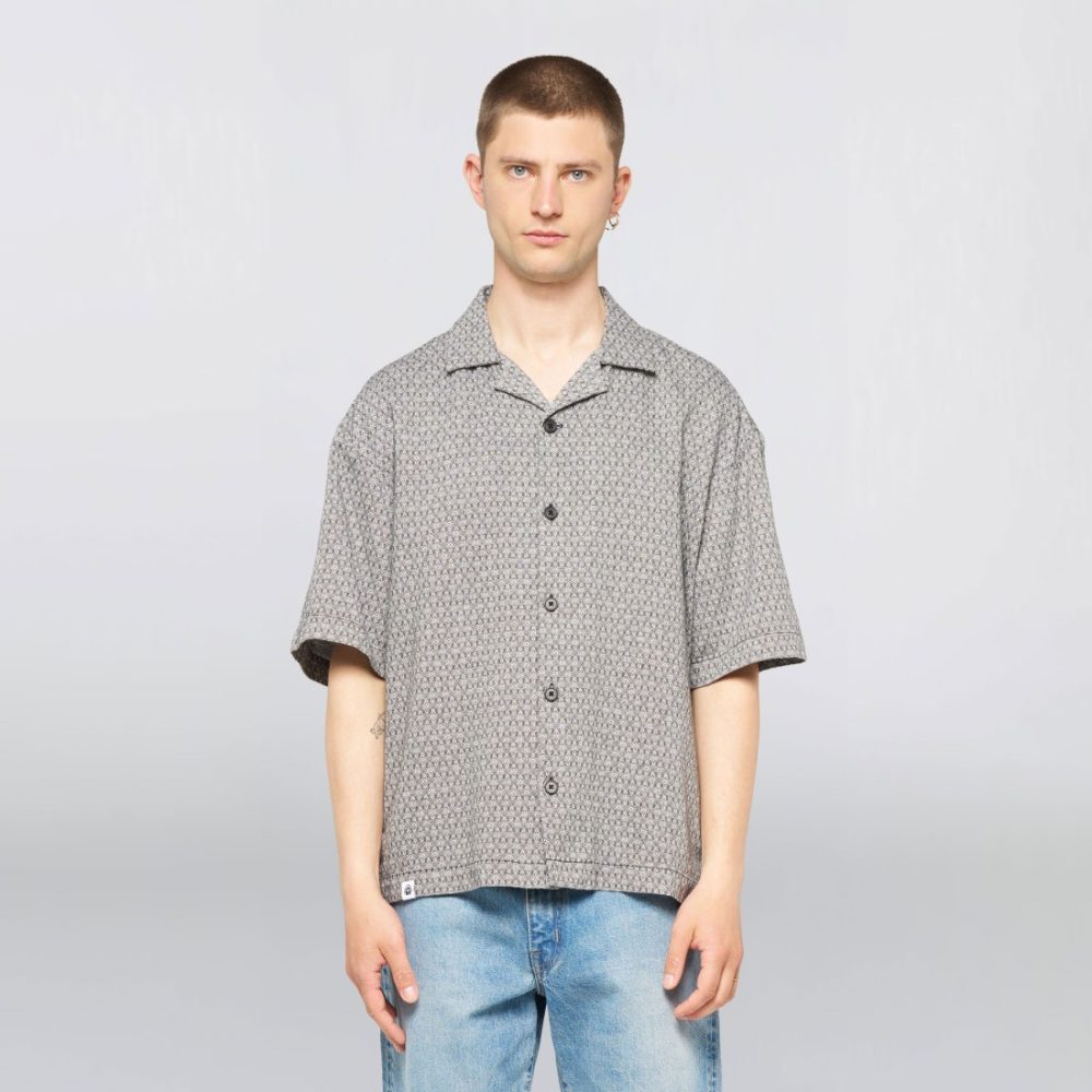 Edwin Saga Short Sleeve Shirt - Black/White/Garment Washed