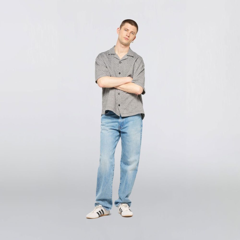 Edwin Saga Short Sleeve Shirt - Black/White/Garment Washed