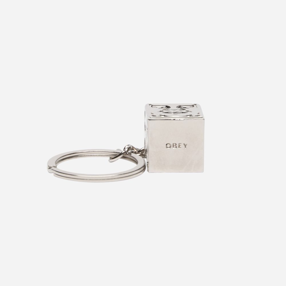 Obey Icon Face Cube Keychain - Silver