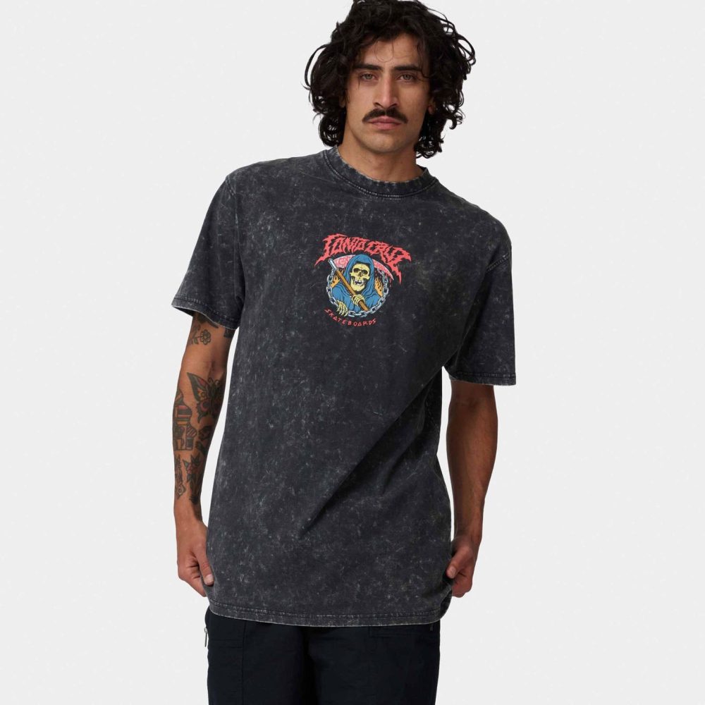 Santa Cruz Out Of Time Front Tee - Black Acid Wash