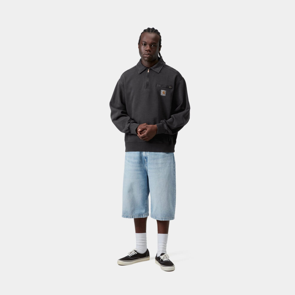Carhartt WIP Half Zip Detroit Sweat - Black/ Stone Washed