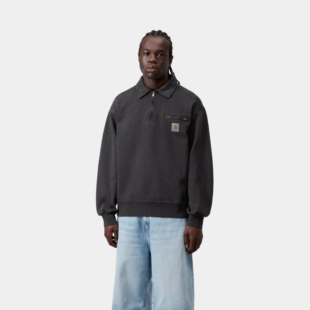 Carhartt WIP Half Zip Detroit Sweat - Black/ Stone Washed Carhartt WIP Half Zip Detroit Sweat - Black/ Stone Washed