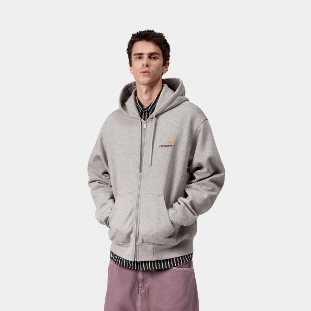 Carhartt WIP Hooded American Script Jacket - Grey Heather Carhartt WIP Hooded American Script Jacket - Grey Heather