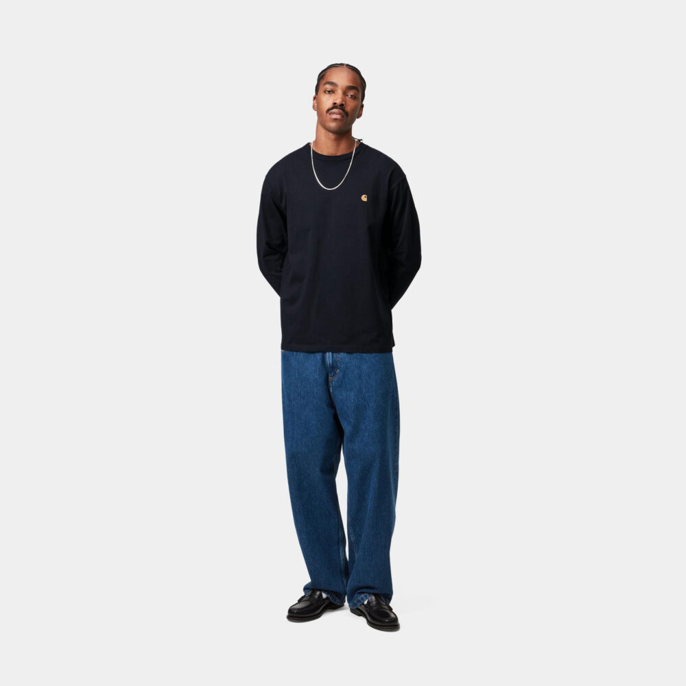 Carhartt WIP Long Sleeve Chase Tee - Dark Navy/Gold