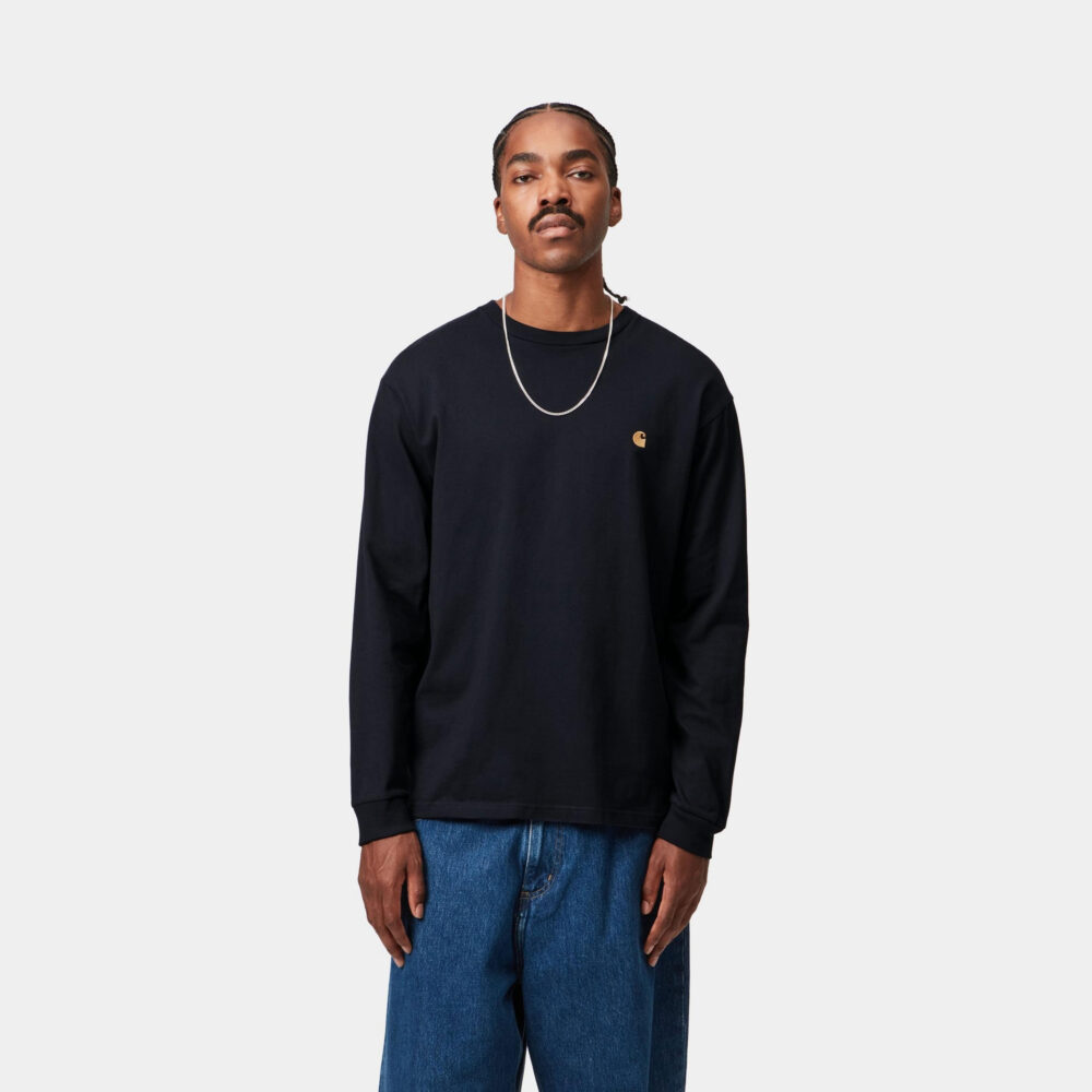 Carhartt WIP Long Sleeve Chase Tee - Dark Navy/Gold