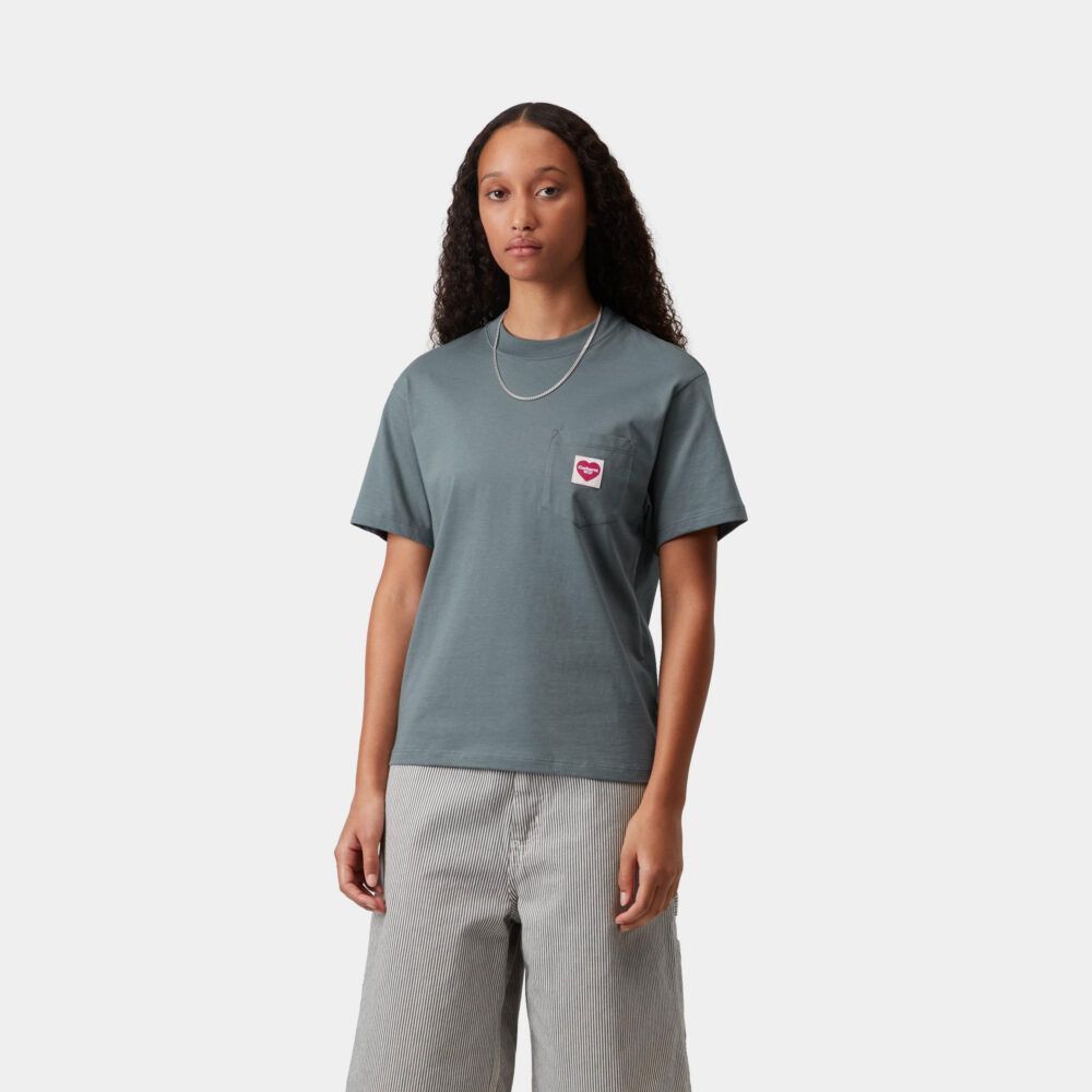 Carhartt WIP Women's Pocket Heart Tee - Cozy Blue/Red Carhartt WIP Women's Pocket Heart Tee - Cozy Blue/Red