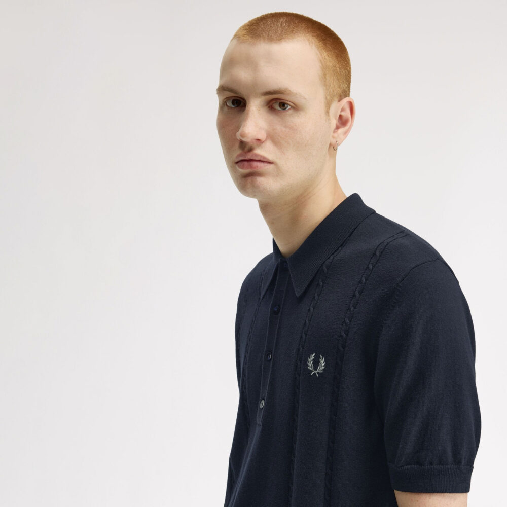 Fred Perry Cable Knitted Polo - Navy