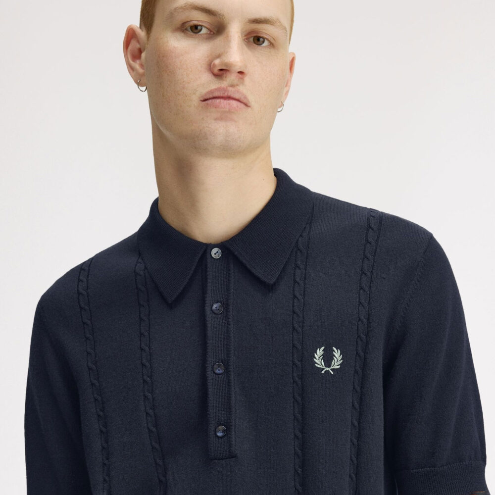 Fred Perry Cable Knitted Polo - Navy