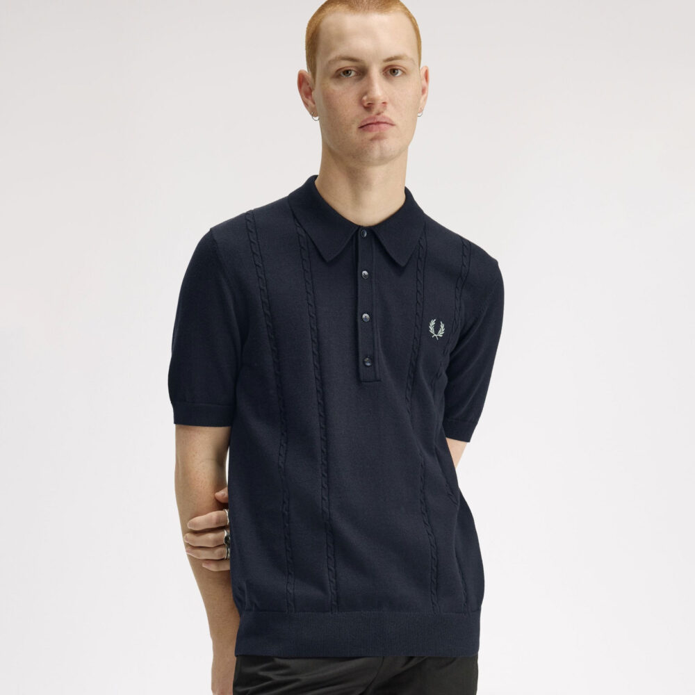 Fred Perry Cable Knitted Polo - Navy