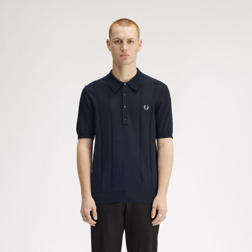 Fred Perry Cable Knitted Polo - Navy