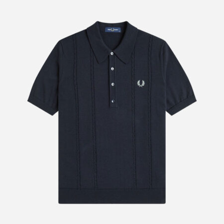 Fred Perry Cable Knitted Polo - Navy Fred Perry Cable Knitted Polo - Navy
