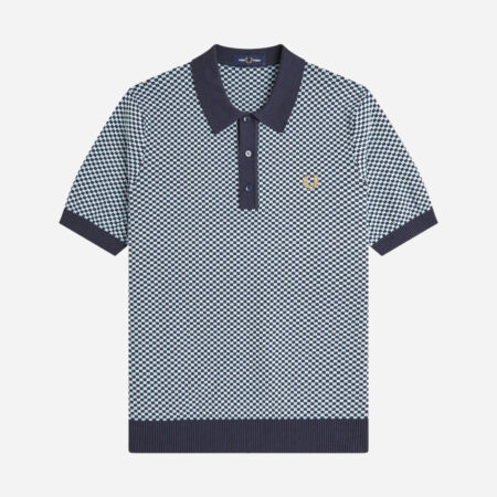 Fred Perry Chequerboard Knitted Polo - Dark Airforce