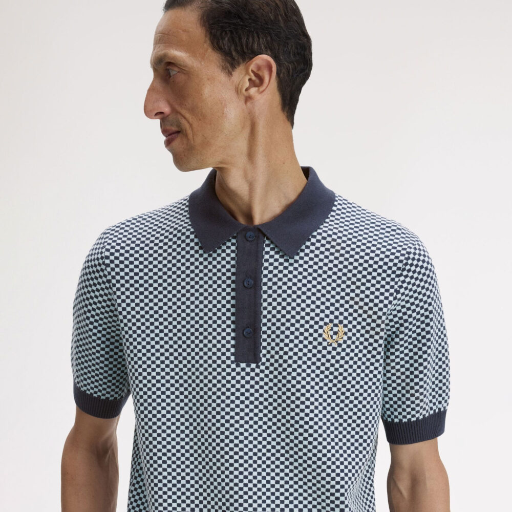 Fred Perry Chequerboard Knitted Polo - Dark Airforce