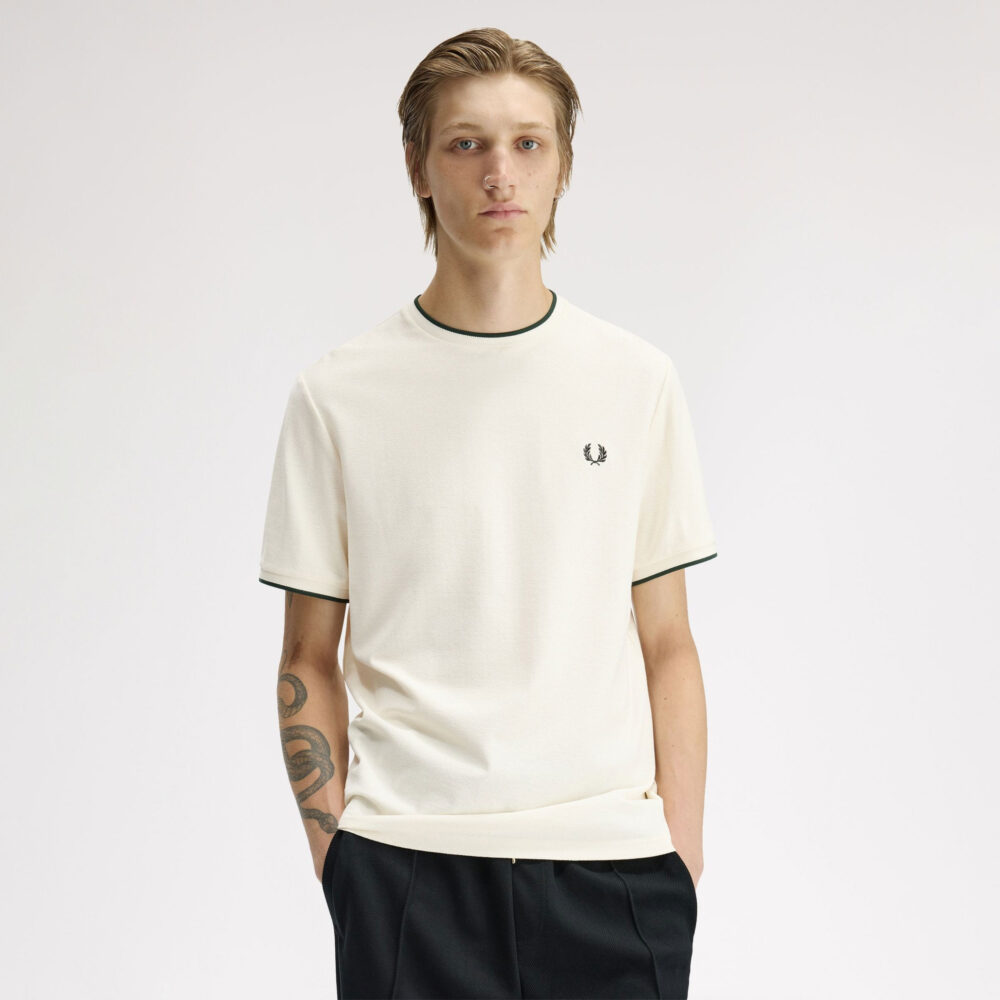 Fred Perry Trim Detail Crepe Pique Tee - Ecru Fred Perry Trim Detail Crepe Pique Tee - Ecru