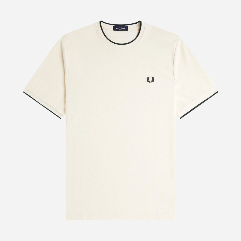 Fred Perry Trim Detail Crepe Pique Tee - Ecru Fred Perry Trim Detail Crepe Pique Tee - Ecru