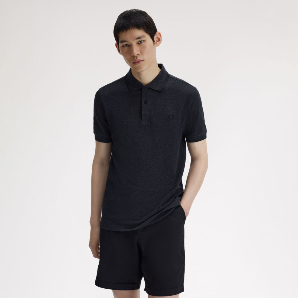 Fred Perry Twin Tipped Polo - Charcoal Marl/Black Fred Perry Twin Tipped Polo - Charcoal Marl/Black